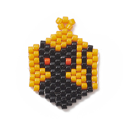Cat Shape Handmade Japanese Seed Loom Pattern Seed Beads, Halloween Theme Pendants, Goldenrod, Cat Pattern, 23x17x1.8mm, Hole: 1.6mm