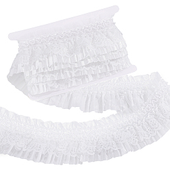 White Polyester Ribbon, Lace Trim, with Plastic Pearl, Clothes Accessories, White, 3 inch(75mm), about 5.00 Yards(4.57m)/pc