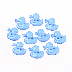 Озёрно--синий 2-отверстие кнопки акриловые, утка, Плут синий, 21x19x3 мм, отверстие : 2 мм