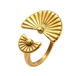 Золотой Ионное покрытие (ip) 304 манжеты из нержавеющей стали для женщин, кольцо вентилятора, золотые, размер США 7 (17.3 мм)