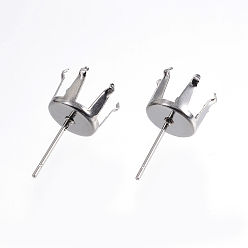 Нержавеющая Сталь Цвет Устойчивые к потускнению 304 фурнитура для сережек-гвоздиков из нержавеющей стали, Настройки зубца, цвет нержавеющей стали, 18x10 мм, штифты : 0.8 мм