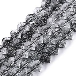 Черный Хрустящие прозрачные стеклянные бусины нити, твист, граненые, чёрные, 7~7.5x7~8x7~8 мм, отверстие : 1.2~1.4 мм, около 51~53 шт / нитка, 14.57~15.35 дюйм (37~39 см)