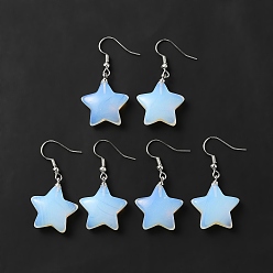 Опал Серьги-подвески с опаловыми звездами, платиновые латунные украшения для женщин, 41.5 мм, штифты : 0.7 мм