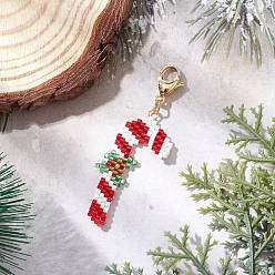 Candy Cane Подвесные украшения из стеклянных бусинок на рождественскую тематику, с 304 из нержавеющей стали Lobster Claw застежками, шоколадная конфета, 61 мм