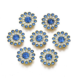 Свет Сапфира Шить на горный хрусталь, прозрачное стекло горный хрусталь, с настройками железного зубца, граненые, цветок, света сапфир, 14x4.5 мм, отверстие : 1.2 мм