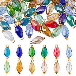 (52) Непрозрачная лаванда 120шт 12 цвета подвески из гальванического стекла, слеза, с золотой латунной петлей, граненые, разноцветные, 22 мм, отверстие : 2.5 мм, 10 шт / цвет