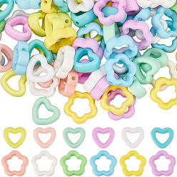 (52) Непрозрачная лаванда 100шт 2 стили акриловая бусина рамка, Сердце & цветок, разноцветные, 12~16x5~13 мм, отверстие : 1.8~2 мм, 50 шт / стиль