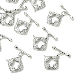 Real Platinum Plated SHEGRACE Bras Micro Pave Clear Cubic Zirconia Toggle Clasps, Rhombus, Cadmium Free & Lead Free & Nickel Free, Real Platinum Plated, 17x17x3mm, Hole: 1.3mm