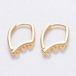 Real 18K Gold Plated Brass Huggie Hoop Earring Findings, Nickel Free, with Horizontal Loop, Real 18K Gold Plated, 16.5x12.5x2.5mm, Hole: 1mm, Pin: 0.8x1.2mm