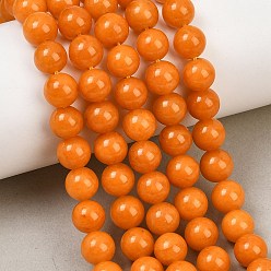 Dark Orange Dyed Natural White Jade Beads Strands, Smooth Round, Dark Orange, 8mm, Hole: 0.9~1mm, about 48~50pcs/strand, 14.96''~15.35''(38~39cm)
