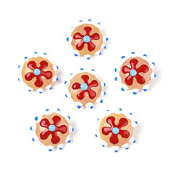 Сэнди Коричневый Бусины лэмпворк , неровный плоский круглый с цветком, песчаный коричневый, 18.5~20x10~11 мм, отверстие : 1 мм