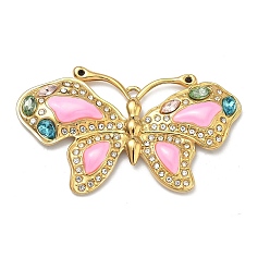 Pink 304 из нержавеющей стали горный хрусталь подвески, бабочки прелести, cmолой, реальный 18 k позолоченный, вакуумное покрытие pvd, долговечный, розовые, 35x64.5x5 мм, отверстие : 3x2 мм
