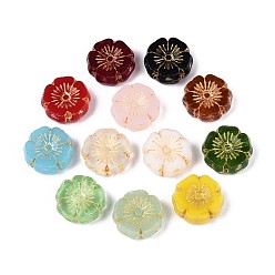 (52) Непрозрачная лаванда Стеклянные бусины, цветок, золотой металл обвитыми, разноцветные, 14x14~14.5x5 мм, отверстие : 1.2 мм