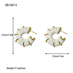 Белый Серьги-гвоздики из сплава и искусственной кожи, золотые, плетеный С-образный, белые, 35 мм
