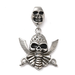 Античное Серебро Хэллоуин 304 подвески с эмалью из нержавеющей стали, очарование черепа, античное серебро, 49 мм