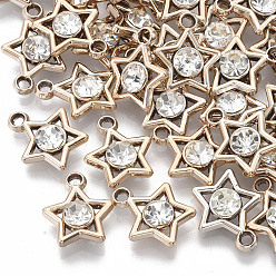 Light Gold УФ-покрытие акриловыми подвесками, с акриловыми стразами, звезда, золотой свет, 17x14.5x5.5 мм, отверстие : 2 мм