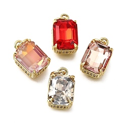 Настоящее золото 18K Латунь стекло амулеты, прямоугольник амулеты, с петлей для прыжковых колец, без свинца и без кадмия, стойки покрытие, прочное покрытие, граненые, реальный 18 k позолоченный, 11x8x7 мм, отверстие : 3 мм