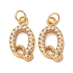 Letter Q 304 Stainless Steel with Crystal Rhinestone Charms, Letter Charms, Polished, Ion Plating(IP), Golden, Letter Q, 14x7.5x2mm, Hole: 2.5mm