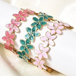 Настоящее золото 18K 304 женские эмалевые браслеты из нержавеющей стали, цветок, ионное покрытие (ip), реальный 18 k позолоченный, внутренний диаметр: 1.89 дюйм (4.8 см) x 2.40 дюйм (6.1 см)