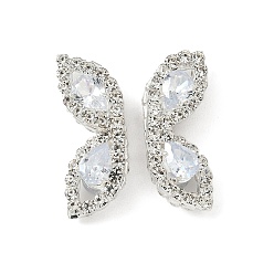 Прозрачный Латунные микро проложить кубического циркония бусы, без кадмия и без свинца, крыло бабочки, со стразами, серебряные, прозрачные, 10.5x26x9.5 мм, отверстие : 1.2 мм