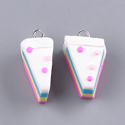 Colorful Handmade Polymer Clay Pendants, with Iron Findings, Cake, Platinum, Colorful, 24~27x12~15x12~14mm, Hole: 2mm