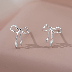 Серебро 999 изящные серебряные серьги-гвоздики, бантом, серебряные, 10.5x9 мм