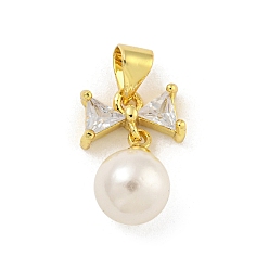 Треугольник Подвески из кубического циркония с покрытием из латуни, с ABS имитации жемчуга, без кадмия и без свинца, долговечный, реальный 18 k позолоченный, треугольные, 16x11x8 мм, отверстие : 3.5x5 мм