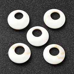 Cornsilk Natural Freshwater Shell Pendants, Flat Round, Cornsilk, 20~20.5x3~4mm, Hole: 8~9mm