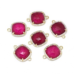 Нефрит Соединители нефритовых ссылок, с золотистыми медными вставками и фианитом, граненые, квадратный, прозрачные, 18.5~19x13.5x4.5 мм, отверстие : 1.6 мм