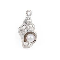 Платина Подвески из искусственного жемчуга в форме ракушки из латуни и АБС-пластика, стойки покрытие, долговечный, без кадмия и без свинца, платина, 18x9x8 мм, отверстие : 1.2 мм