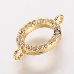 Golden Brass Micro Pave Cubic Zirconia Links, Ring, Golden, 14x8x2.5mm, Hole: 1mm