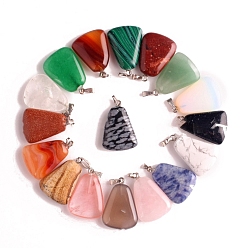 Mixed Stone Natural & Synthetic Gemstone Pendants, with Platinum Tone Brass Findings, Trapezoid, 20x16mm