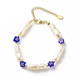 Blau Armband aus ABS-Imitationsperlen und Millefiori-Glasperlen für Damen, Blau, 7-1/2 Zoll (19.2 cm)