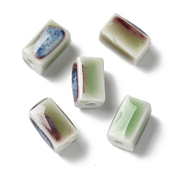 Dark Sea Green Handmade Porcelain Beads, Cuboid, Dark Sea Green, 12~13x7~7.5x7~7.5mm, Hole: 2.5mm