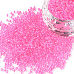 Hot Pink 11/0 Grade A Round Glass Seed Beads, Transparent Inside Colours, Hot Pink, 2.3x1.5mm, Hole: 1mm, about 48500pcs/pound