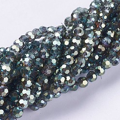 Sea Green Electroplate Glass Beads Strands, Full Rainbow Plated, Faceted, Round, Sea Green, 3.5~4.5mm, Hole: 0.5mm, about 100pcs/strand, 13.9~15.7 inch(35.5~40cm)