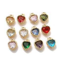 (52) Непрозрачная лаванда Латуни кулон, со стеклом, сердце, разноцветные, 8x6x4.5 мм, отверстие : 1.2 мм