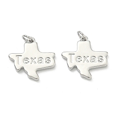 Platinum Brass Pendants, Nuggets with Word Texas Charms, Long-Lasting Plated, Rack Plating, Lead Free & Cadmium Free, Platinum, 19.5x19.5x2.5mm, Jump Ring: 5x1mm, 3mm inner diameter