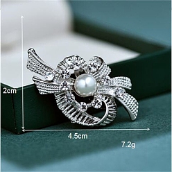 Платина Брошь в виде цветка из сплава кристаллов и страз для рюкзака, с имитацией жемчужина бисера, платина, 20x45 мм