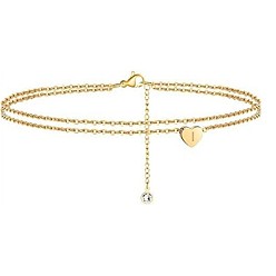 Letter I Браслеты на лодыжку из латуни с хрустальными стразами, золотые, Буква "i", 9-1/8 дюйм (230 мм)