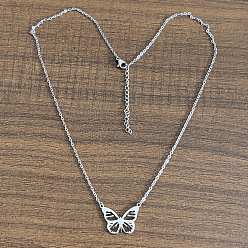 Бабочка 201 подвесные из нержавеющей стали ожерелья, цвет нержавеющей стали, не тускнеет, бабочка, 17.72 дюйм (45 см), Pandent: 21.3x15 мм
