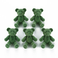 Морско-зеленый Флокированные акриловые кнопки с хвостовиком, медведь, цвета морской волны, 38~39x29.5x15 мм, отверстие : 3 мм