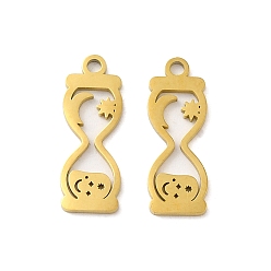 Golden Ion Plating(IP) 304 Stainless Steel Pendants, Laser Cut, Hourglass Charm, Golden, 19x7x1mm, Hole: 1.6mm