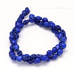 Medium Blue Dyed Synthetic Turquoise Bead Strands, Skull, Medium Blue, 8x6x7mm, Hole: 1mm, about 48~49pcs/strand, 15.3~15.5 inch