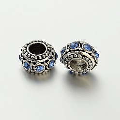 Свет Сапфира Старинное серебро сплав цинка горный хрусталь большое отверстие европейского Rondelle шарики, света сапфир, 10~12x6 мм, отверстие : 4.5 мм