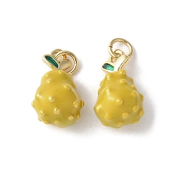 Pear Латунь эмаль подвески, с целью перехода в кольце, долговечный, без кадмия и без свинца, стойки покрытие, реальный 18 k позолоченный, фруктовое очарование, груша, 16.5x9.5x9 мм, отверстие : 3.5 мм