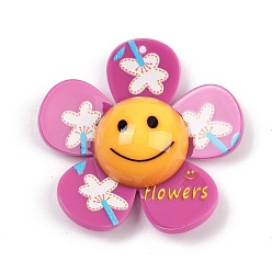 Камелия Большие подвески из непрозрачного акрила с принтом, цветок, камелия, 50.5x52.5x14.5 мм, отверстие : 1.8 мм