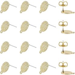 Light Gold Alloy Stud Earring Findings, with Loop and Brass Ear Nuts, Steel Pins, Flat Round, Light Gold, Earring: 14.5x11mm, Hole: 1.4mm, Pin: 0.7mm, 50pcs, Ear Nuts: 8.5x8x4mm, Hole: 2mm, 50pcs, 100pcs/box