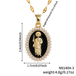 Черный Элегантные винтажные латунные прозрачные блестящие кубические циркониевые подвески святого Иуды с эмалью для повседневного ношения, золотые, чёрные, 15.75 дюйм (40 см)