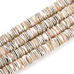 пшеница Светящиеся нити бусин из натуральных ракушек морских ракушек, диск, Heishi бусы, цвет пшеницы, 7.5~8.5x1~2 мм, отверстие : 1 мм, около 266~271 шт / нитка, 14.96~15.16'' (38~38.5 см)
